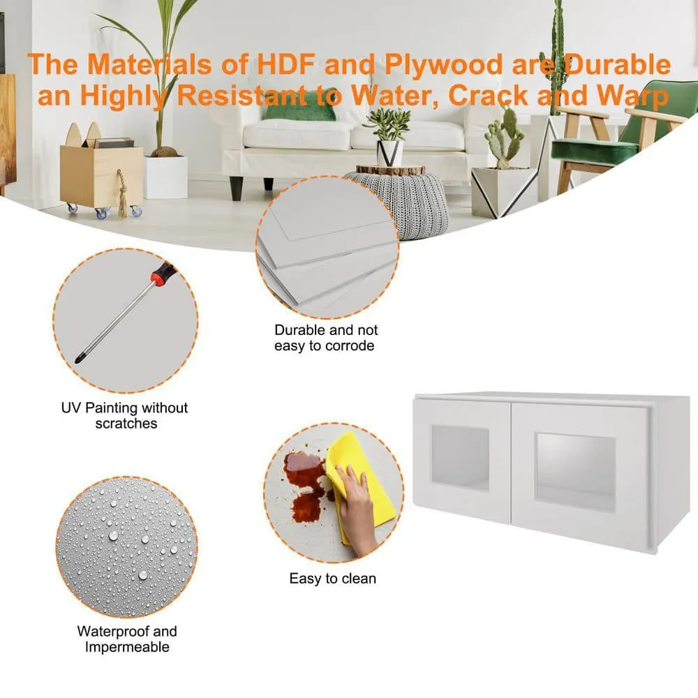HOMEIBRO Newport Shaker Dove Ready to Assemble Wall Cabinet with 2-Doors(33 in. W x 12 in. H x 12 in. D), photo 8 of 12