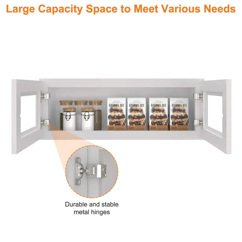 HOMEIBRO Newport Shaker Dove Ready to Assemble Wall Cabinet with 2-Doors(33 in. W x 12 in. H x 12 in. D), photo 4 of 12