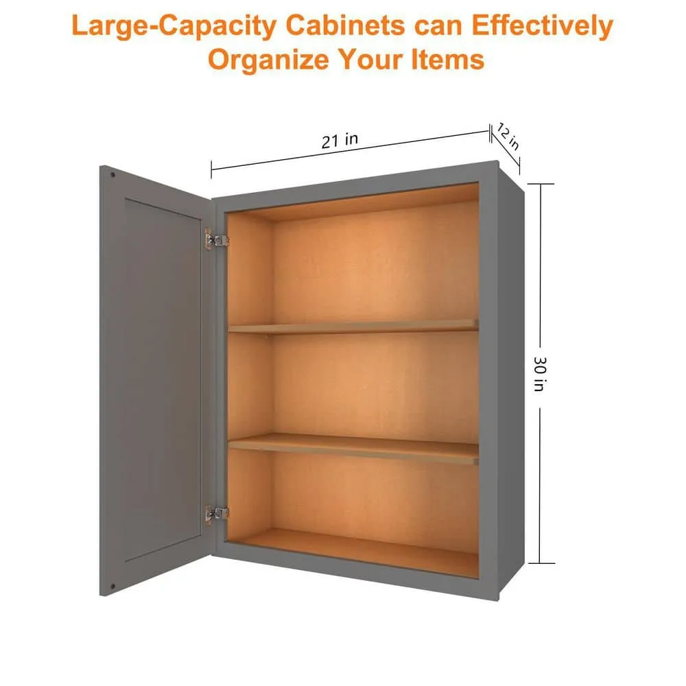 HOMEIBRO 21 in. W x 12 in. D x 30 in. H in Shaker Gray Plywood Ready to Assemble Wall Cabinet 1-Door 2-Shelves Kitchen Cabinet, photo 5 of 10