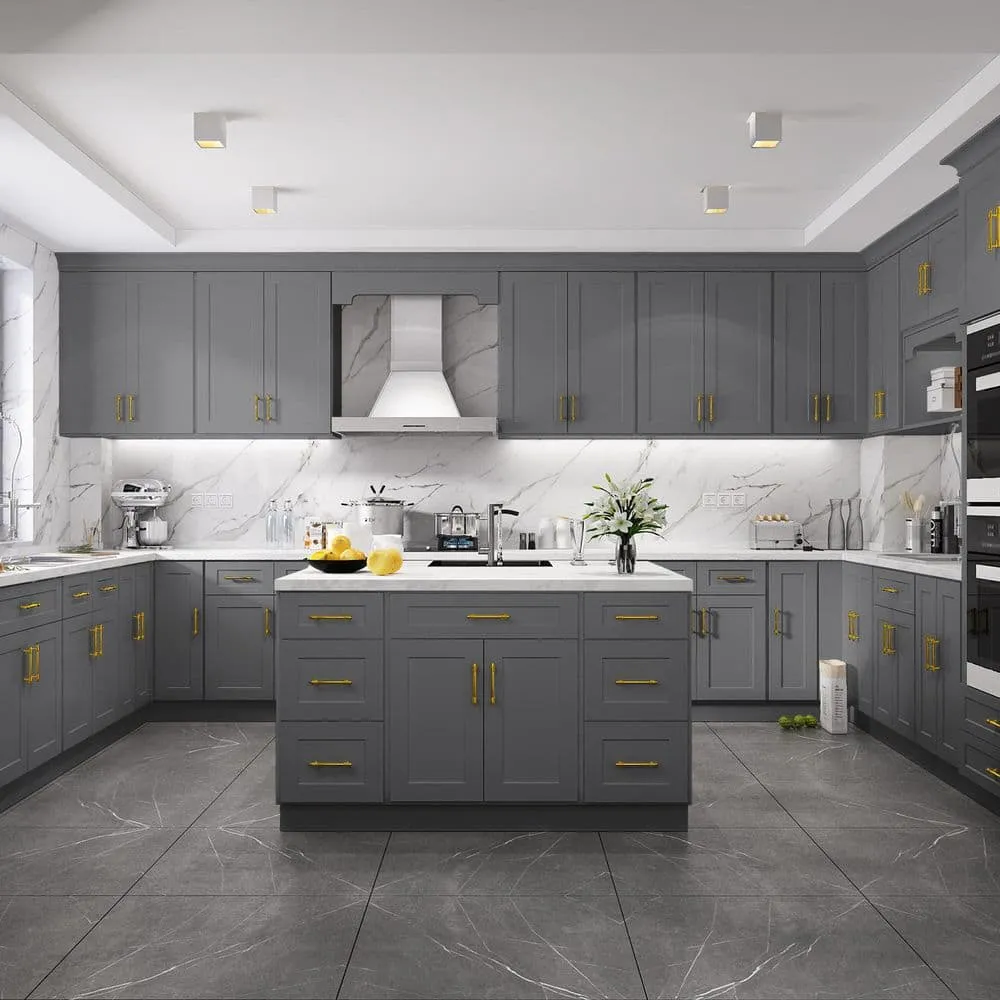 HOMEIBRO Newport Shaker Gray Ready to Assemble Wall Cabinet with 2-Doors 3-Shelves (30 in. W x 36 in. H x 12 in. D), photo 6 of 8