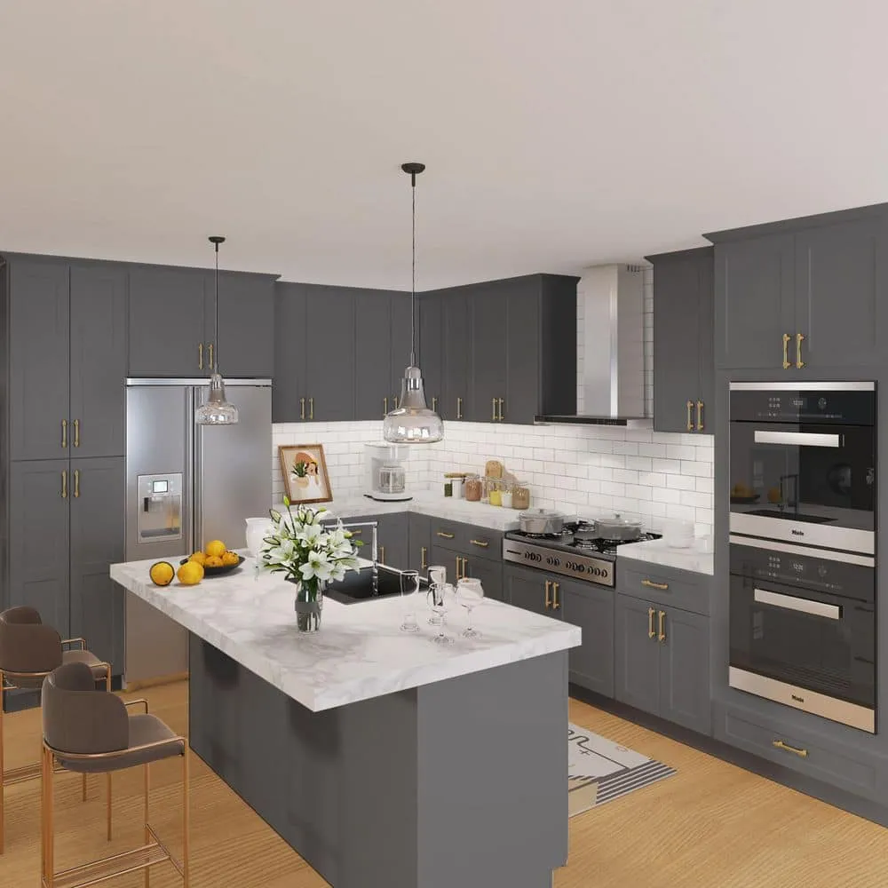 HOMEIBRO Newport Shaker Gray Ready to Assemble Wall Cabinet with 2-Doors 3-Shelves (30 in. W x 36 in. H x 12 in. D), photo 7 of 8