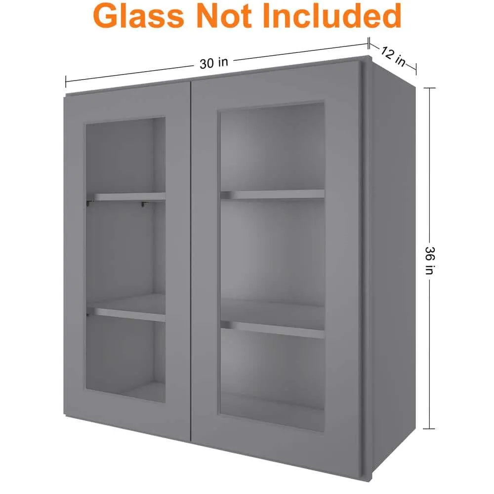 HOMEIBRO Newport Shaker Gray Ready to Assemble Wall Cabinet with 2-Doors 3-Shelves (30 in. W x 36 in. H x 12 in. D), photo 5 of 8