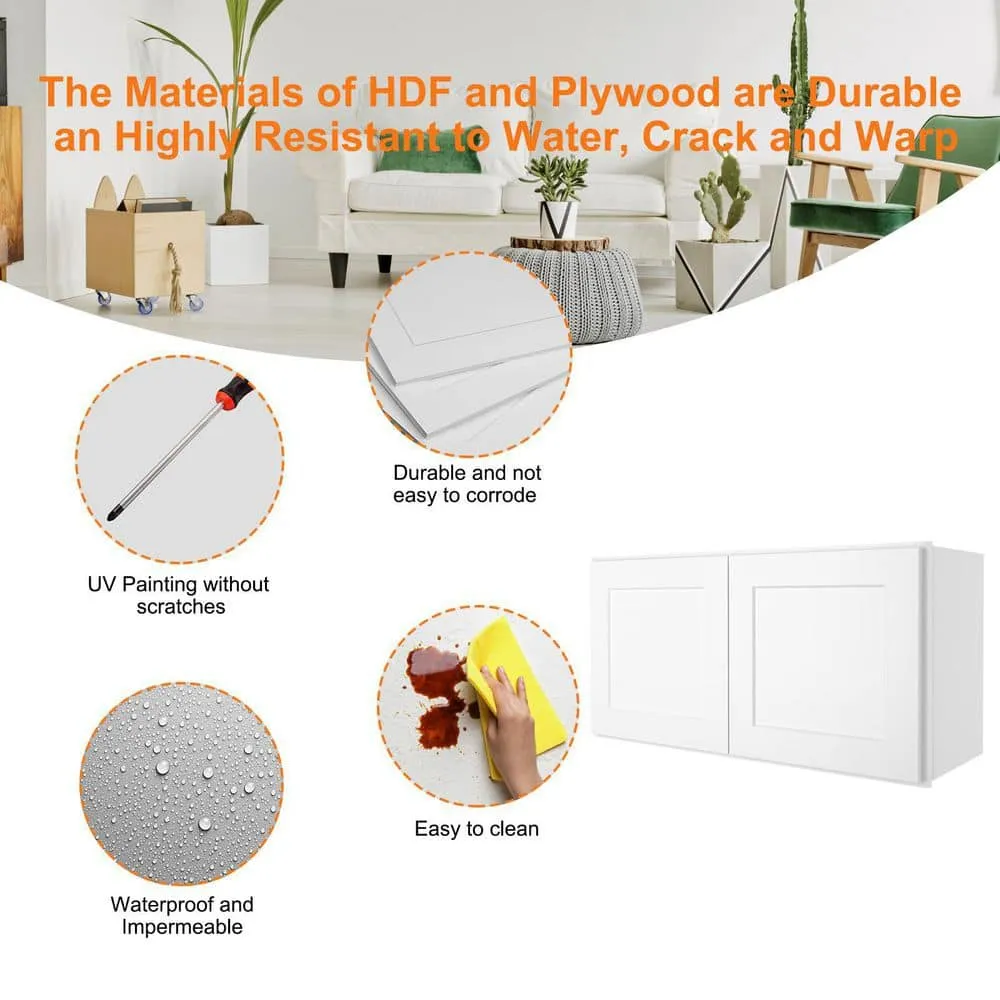 HOMEIBRO 36-in. W x 12-in. D x 15-in. H in Shaker White Plywood Ready to Assemble Wall Cabinet Kitchen Cabinet, photo 7 of 11