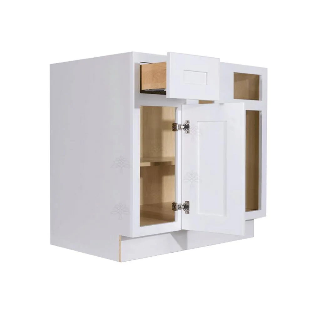 LIFEART CABINETRY Lancaster White Plywood Shaker Stock Assembled Base Blind Corner Kitchen Cabinet 36 in. W x 34.5 in. H x 24 in. D, photo 3 of 7