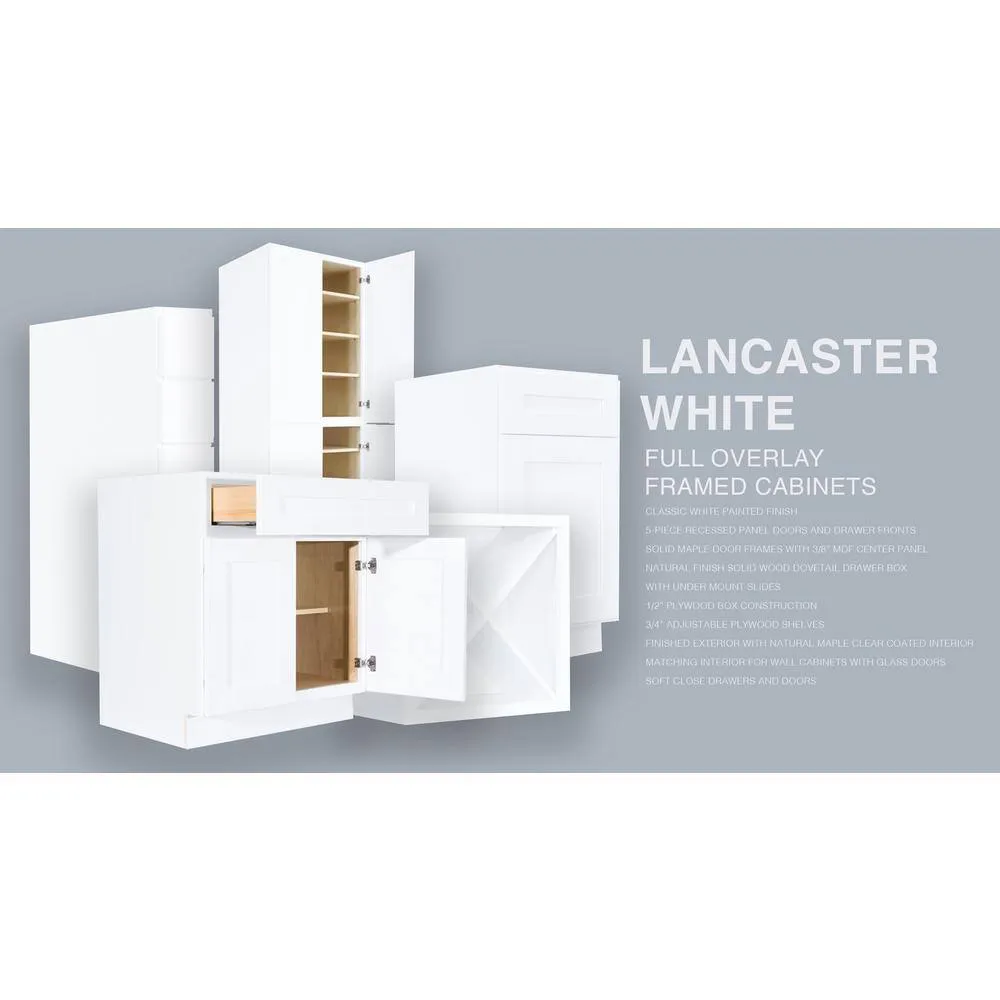 LIFEART CABINETRY Lancaster White Plywood Shaker Stock Assembled Tall Pantry Kitchen Cabinet 24 in. W x 84 in. H x 27 in. D, photo 7 of 8