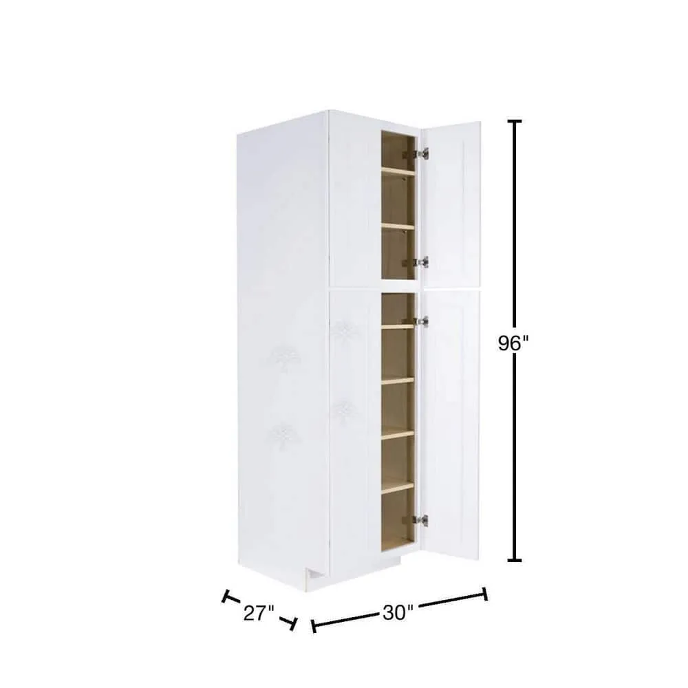 LIFEART CABINETRY Lancaster White Plywood Shaker Stock Assembled Tall Pantry Kitchen Cabinet 30 in. W x 96 in. H x 27 in. D, photo 2 of 8
