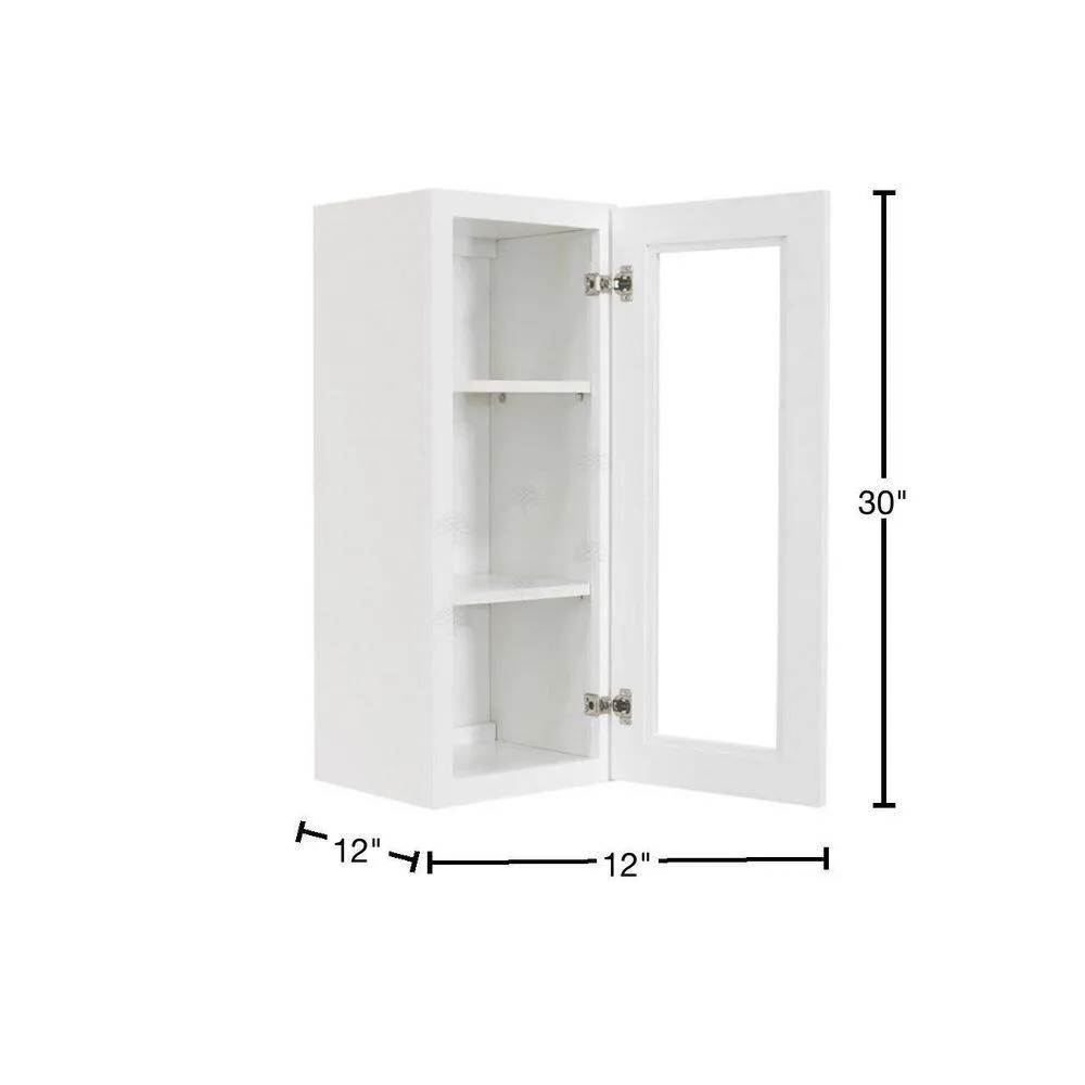 LIFEART CABINETRY Lancaster White Plywood Shaker Stock Assembled Wall Glass Door Kitchen Cabinet 12 in. W 30 in. H x 12 in. D, photo 2 of 8