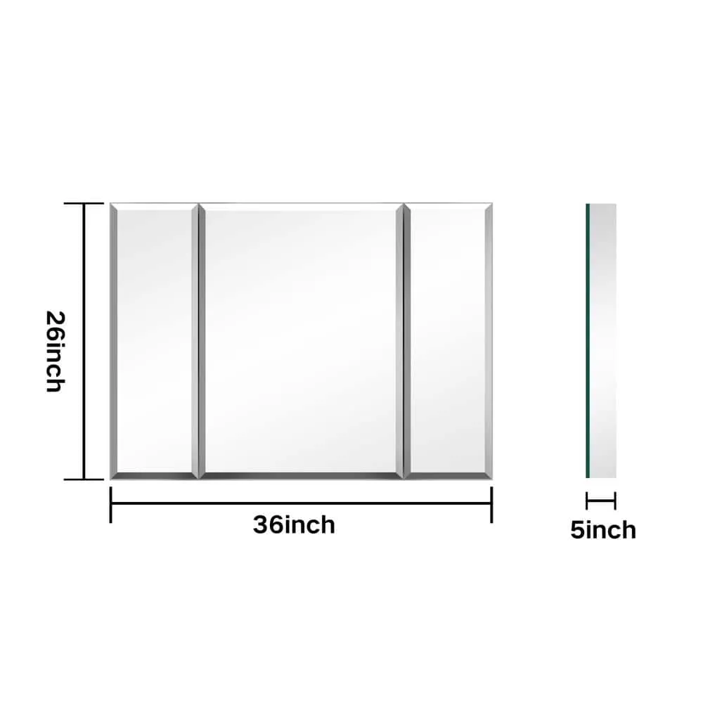 Cesicia 36 in. W x 26 in. H Rectangular Silver Aluminum Surface Mount 3 Doors Bathroom Medicine Cabinet with Mirror, photo 3 of 7