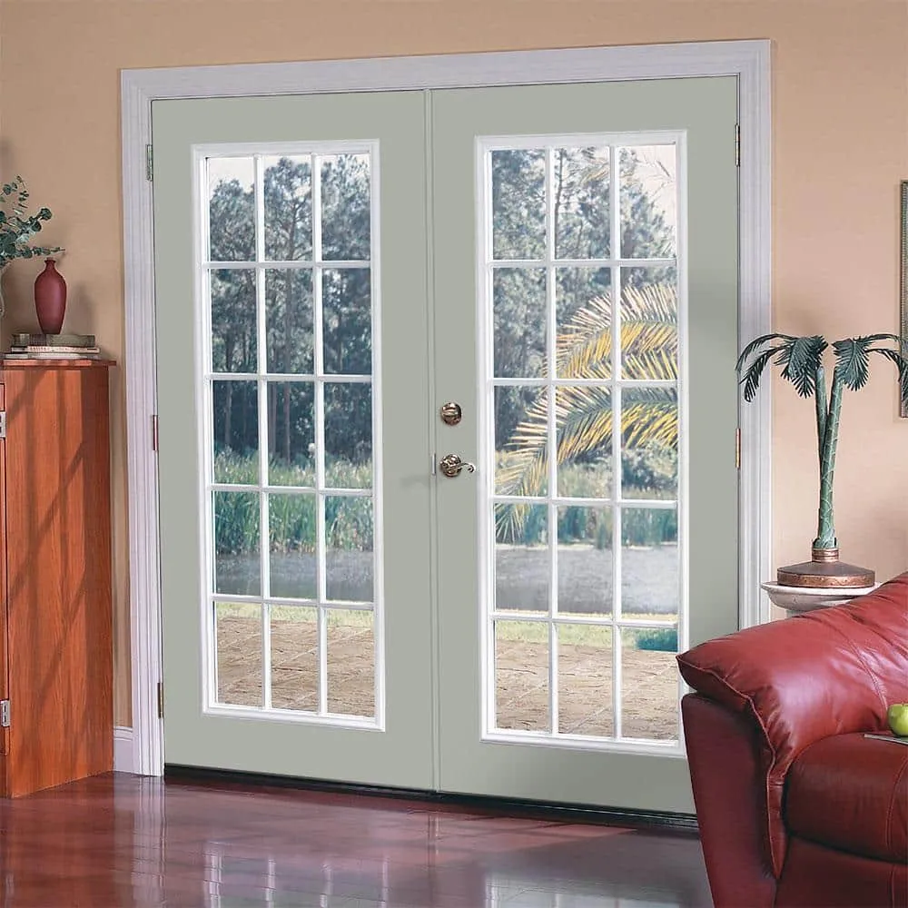 Masonite 60 in. x 80 in. Silver Cloud Steel Prehung Left-Hand Inswing 15-Lite Clear Glass Patio Door with Brickmold, photo 2 of 2