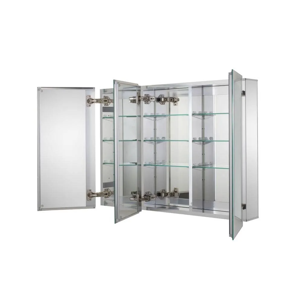 Croydex Brantley 36 in. W x 26 in. H Triple Door Silver Aluminum Recessed/Surface Mount Medicine Cabinet with Mirror, photo 6 of 10