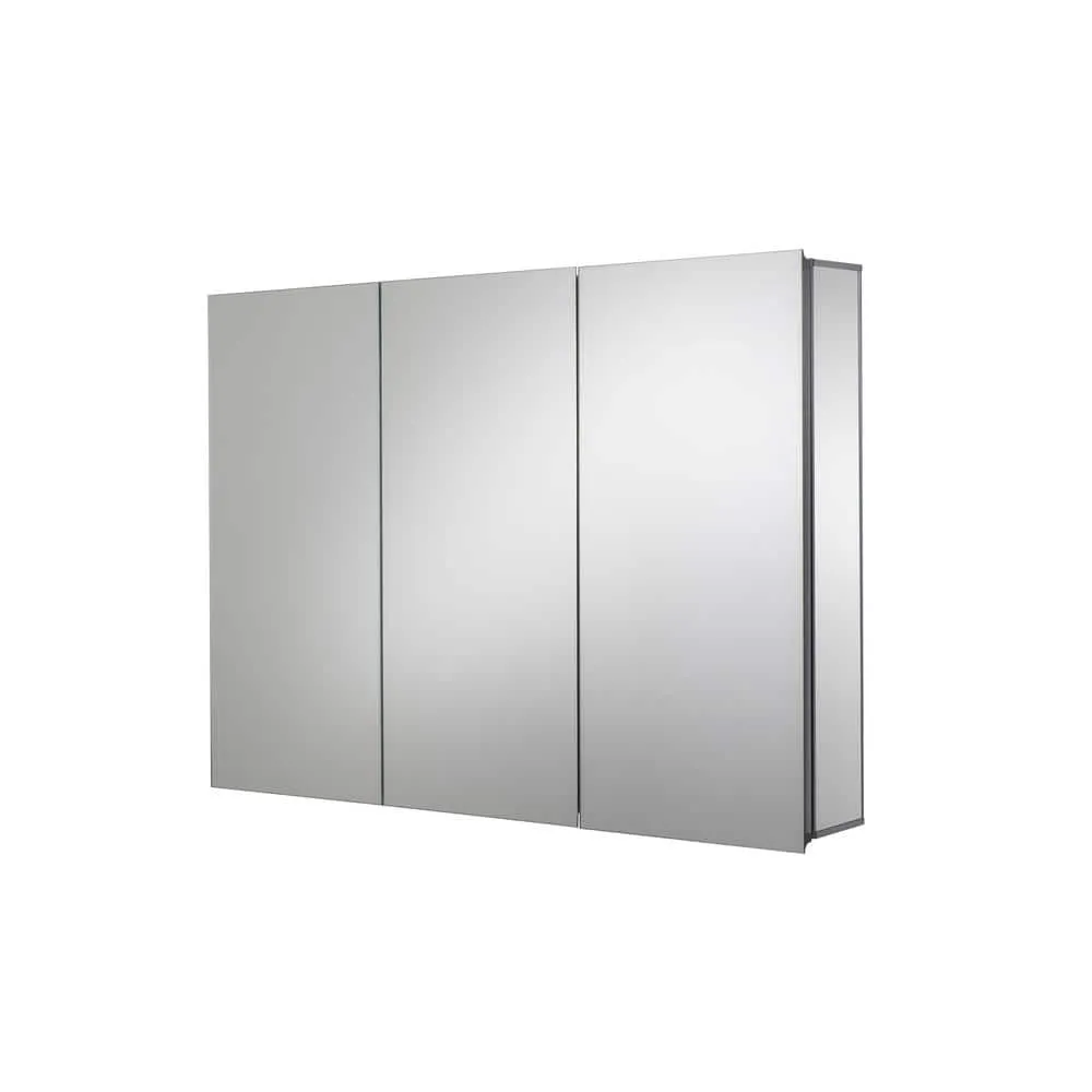 Croydex Brantley 36 in. W x 26 in. H Triple Door Silver Aluminum Recessed/Surface Mount Medicine Cabinet with Mirror, photo 4 of 10