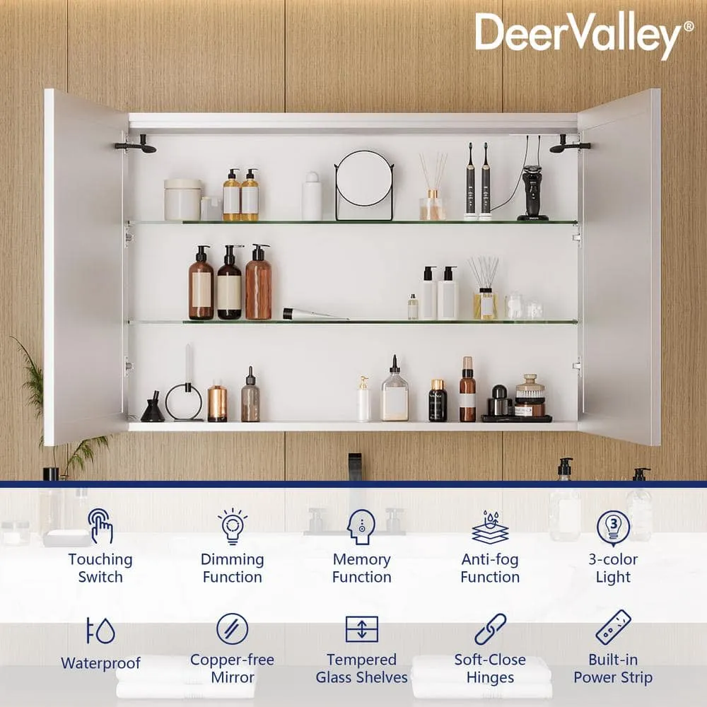 DEERVALLEY 48 in. W x 32 in. H Rectangular Silver Aluminum Surface LED Light Medicine Cabinet with Mirror, Anti-Fog, Double Doors, photo 3 of 15
