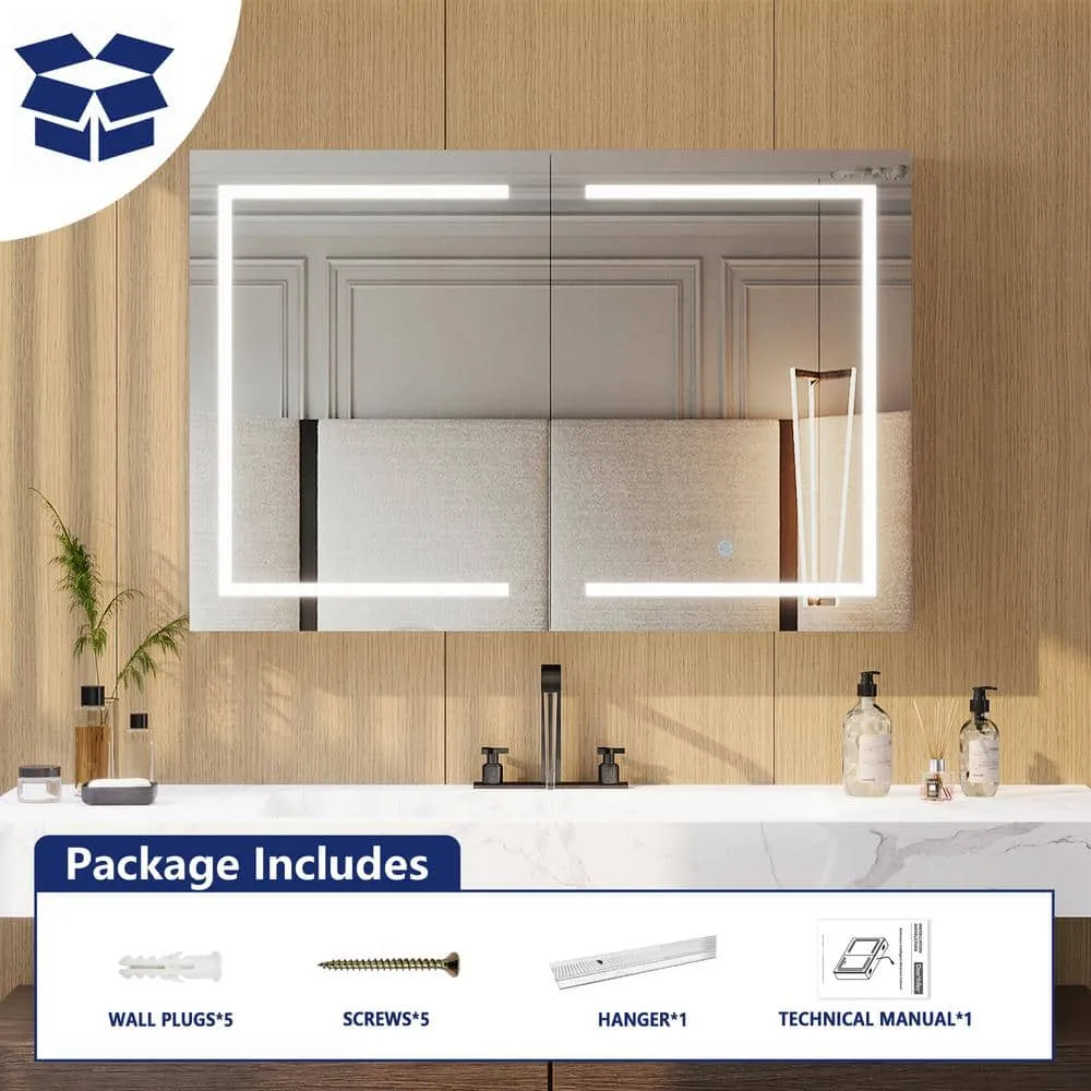 DEERVALLEY 48 in. W x 32 in. H Rectangular Silver Aluminum Surface LED Light Medicine Cabinet with Mirror, Anti-Fog, Double Doors, photo 13 of 15