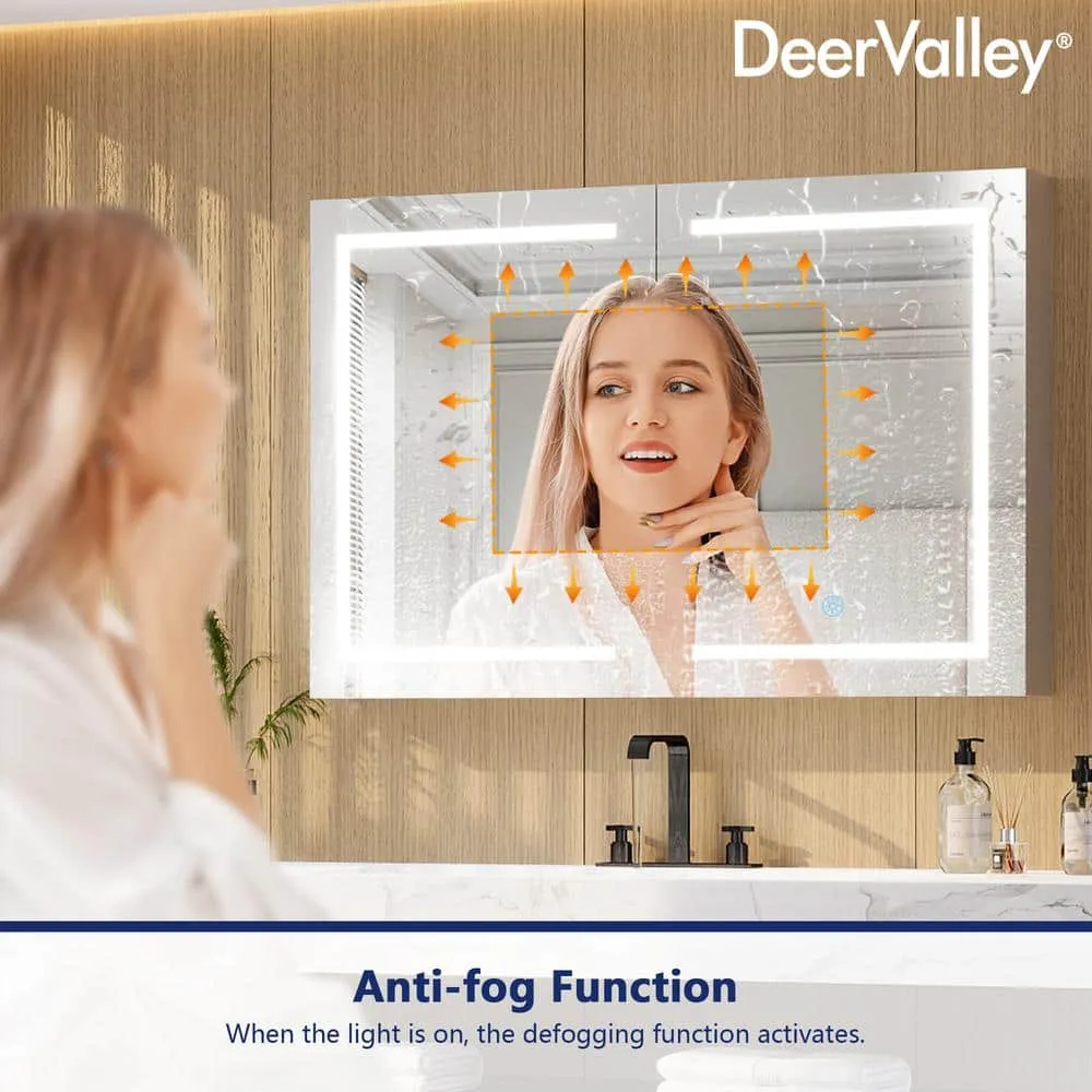 DEERVALLEY 48 in. W x 32 in. H Rectangular Silver Aluminum Surface LED Light Medicine Cabinet with Mirror, Anti-Fog, Double Doors, photo 7 of 15