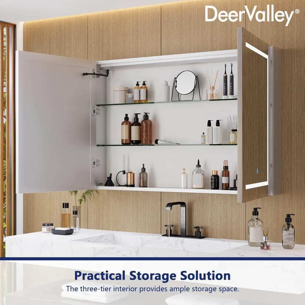 DEERVALLEY 48 in. W x 32 in. H Rectangular Silver Aluminum Surface LED Light Medicine Cabinet with Mirror, Anti-Fog, Double Doors, photo 8 of 15