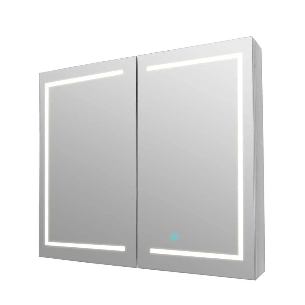 DEERVALLEY 48 in. W x 32 in. H Rectangular Silver Aluminum Surface LED Light Medicine Cabinet with Mirror, Anti-Fog, Double Doors, photo 14 of 15
