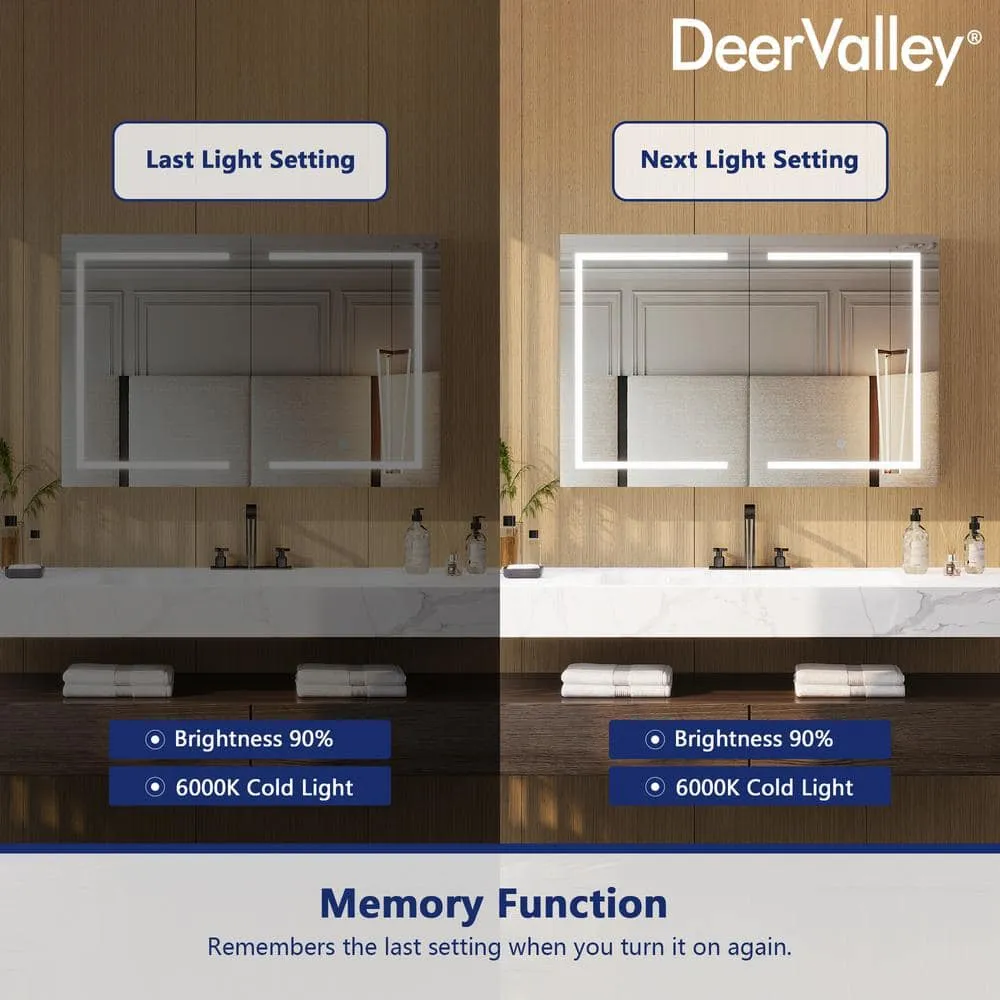 DEERVALLEY 48 in. W x 32 in. H Rectangular Silver Aluminum Surface LED Light Medicine Cabinet with Mirror, Anti-Fog, Double Doors, photo 12 of 15