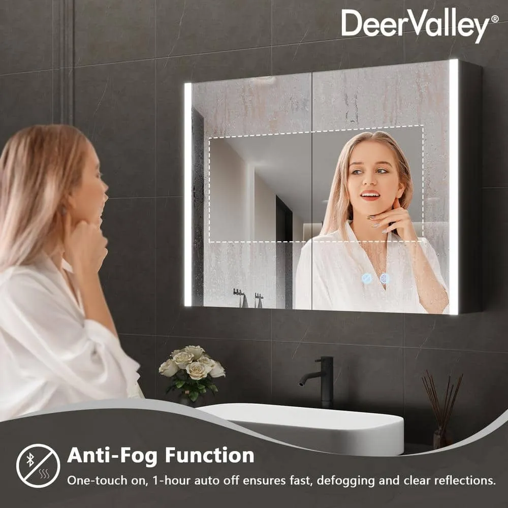 DEERVALLEY 32 in. W x 24 in. H Rectangular Wall Mounted LED Light Medicine Cabinet with Mirror, Anti-Fog, Double Doors, photo 5 of 15