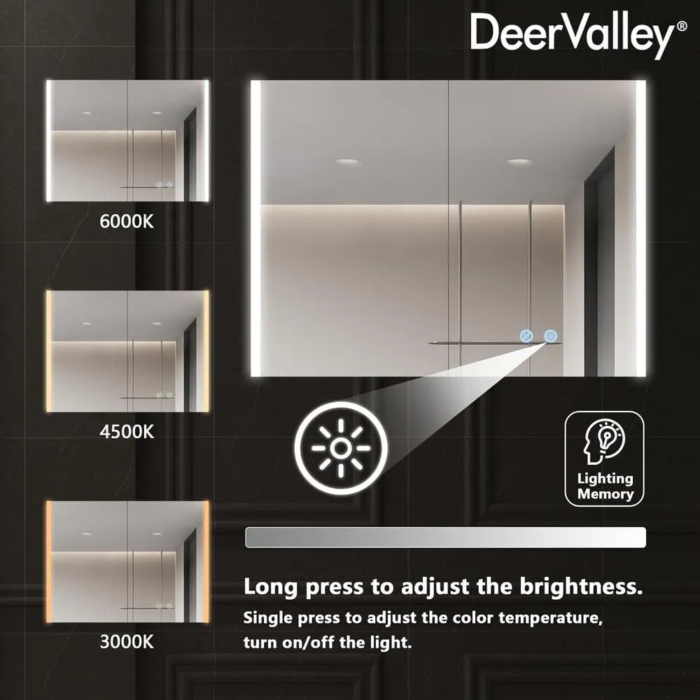 DEERVALLEY 32 in. W x 24 in. H Rectangular Wall Mounted LED Light Medicine Cabinet with Mirror, Anti-Fog, Double Doors, photo 6 of 15