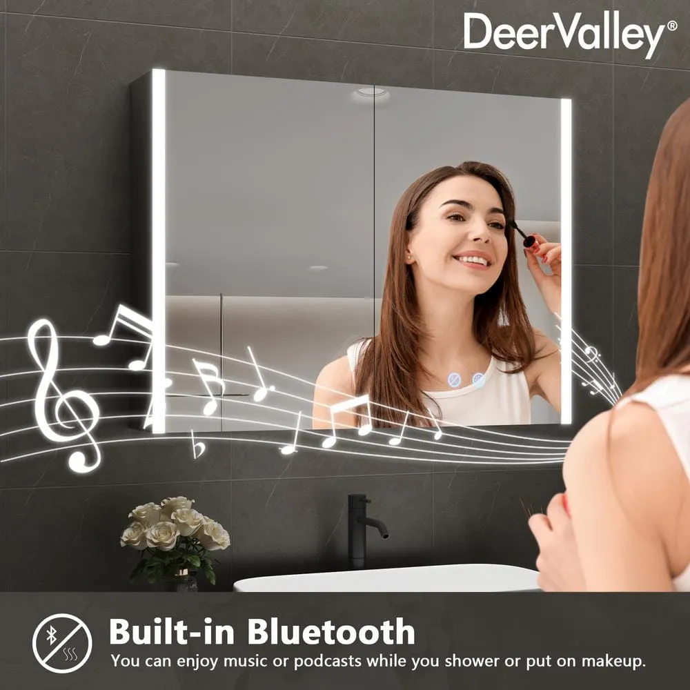 DEERVALLEY 32 in. W x 24 in. H Rectangular Wall Mounted LED Light Medicine Cabinet with Mirror, Anti-Fog, Double Doors, photo 4 of 15