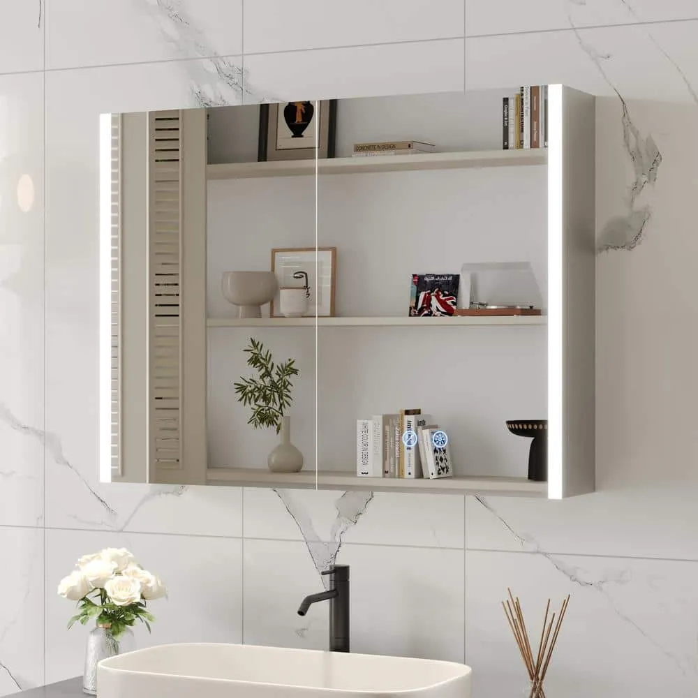 DEERVALLEY 32 in. W x 24 in. H Rectangular Wall Mounted LED Light Medicine Cabinet with Mirror, Anti-Fog, Double Doors, photo 2 of 15