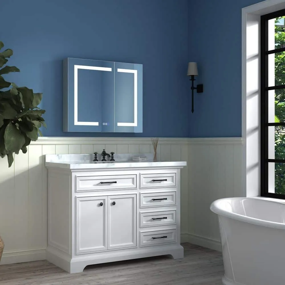 ExBrite 30 in. W x 26 in. H Medium Rectangular Silver Aluminum Recessed/Surface Mount Medicine Cabinet with Mirror and LED, photo 13 of 13