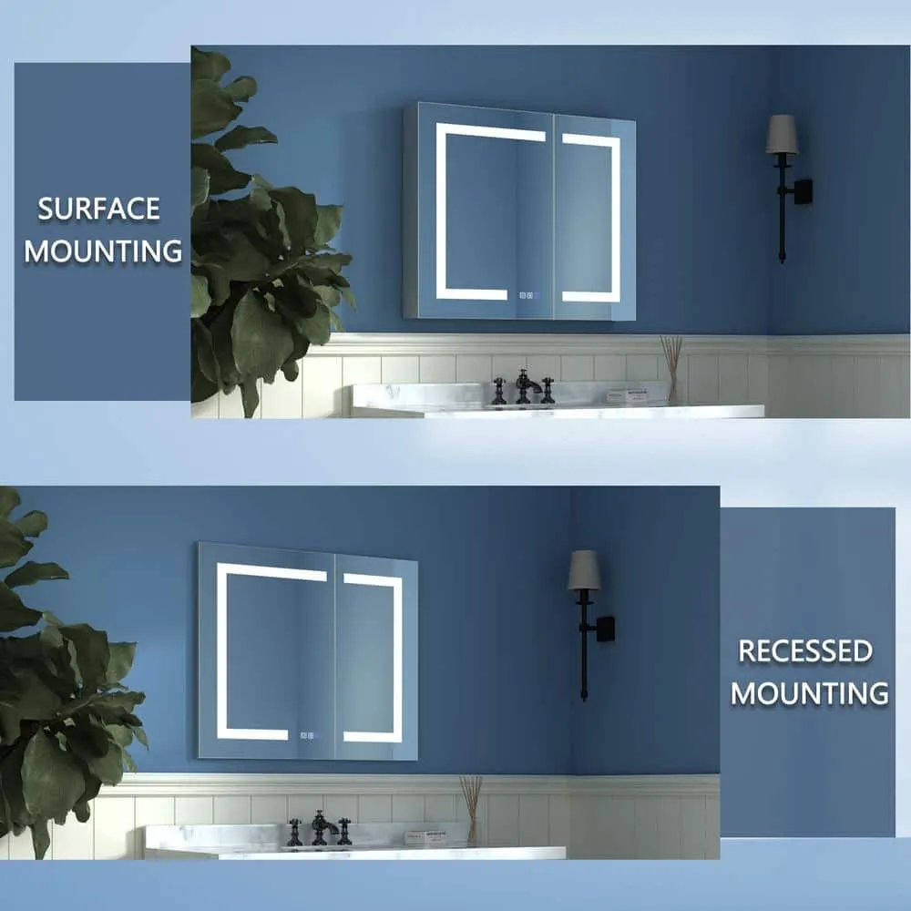 ExBrite 30 in. W x 26 in. H Medium Rectangular Silver Aluminum Recessed/Surface Mount Medicine Cabinet with Mirror and LED, photo 6 of 13