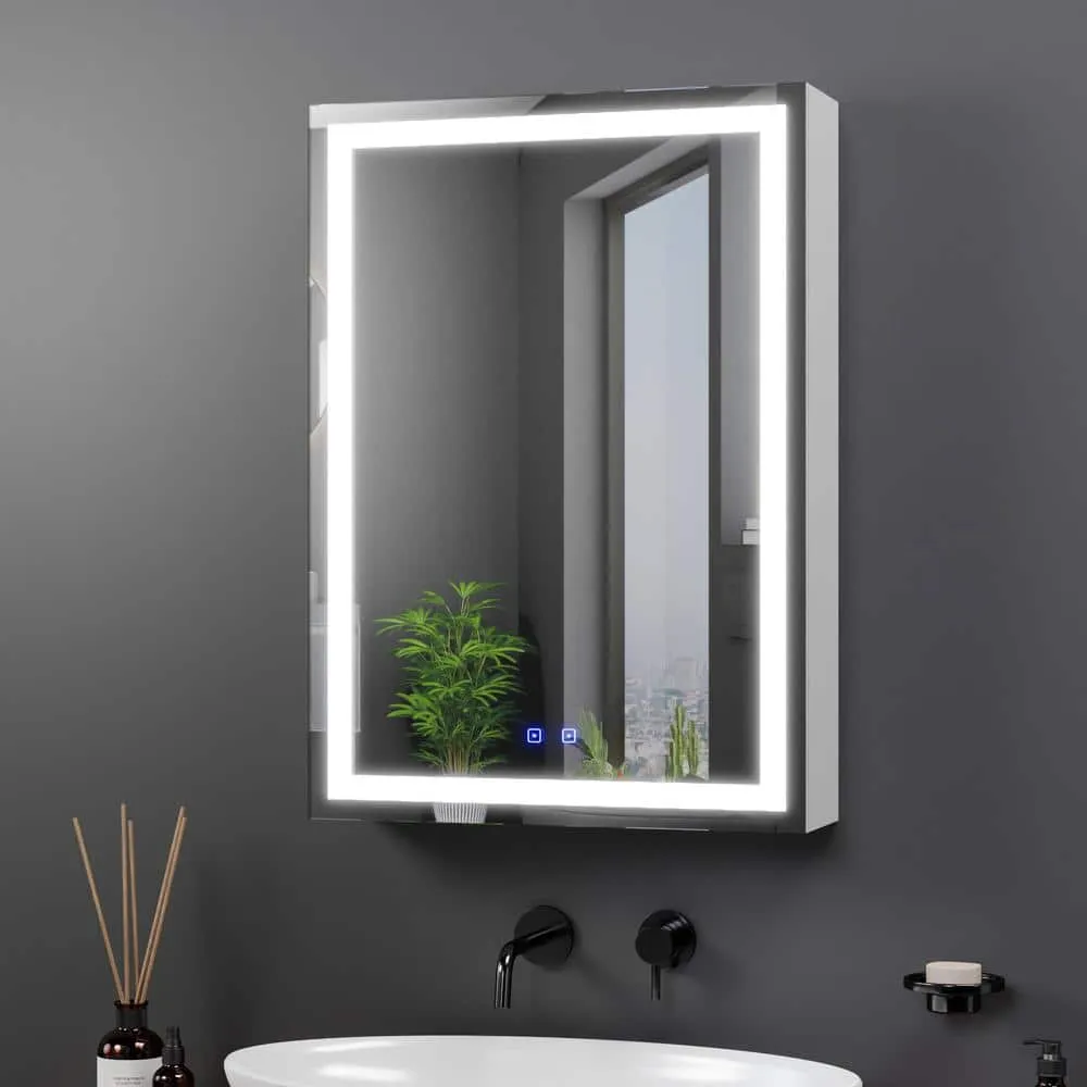 Fab Glass and Mirror 20 in. W x 28 in. H Rectangular Aluminum Medicine Cabinet with Mirror, 2 Glass Shelves, Recessed/Surface, photo 3 of 14