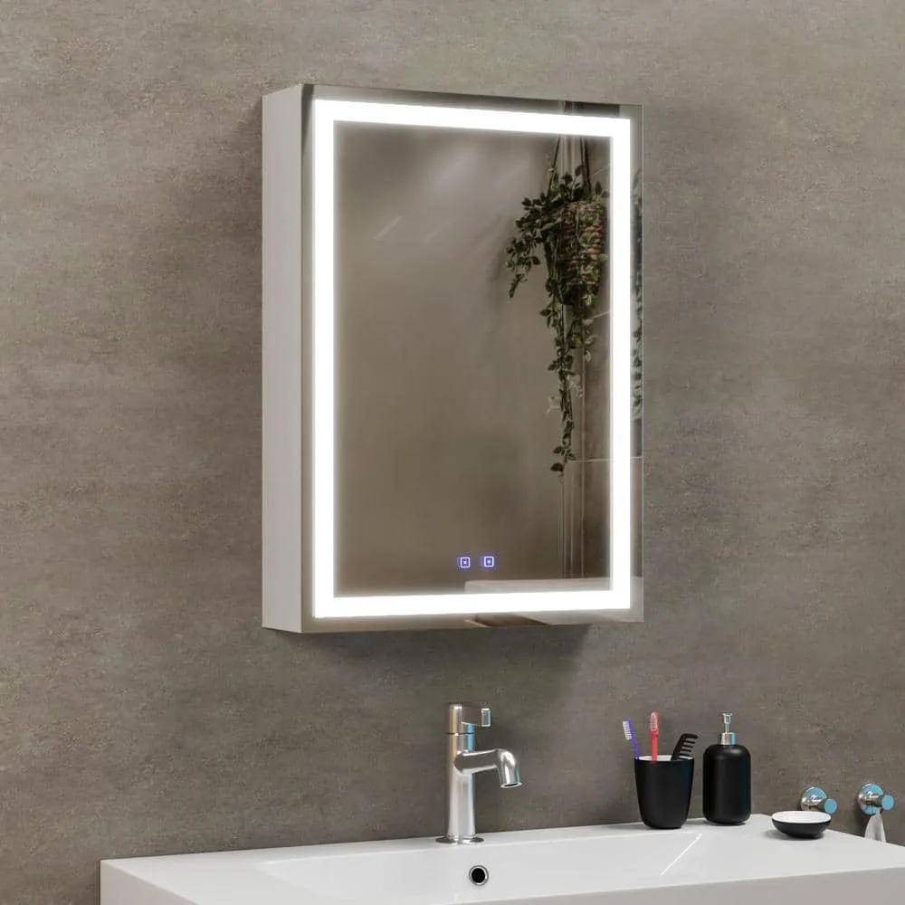 Fab Glass and Mirror 20 in. W x 28 in. H Rectangular Aluminum Medicine Cabinet with Mirror, 2 Glass Shelves, Recessed/Surface, photo 4 of 14