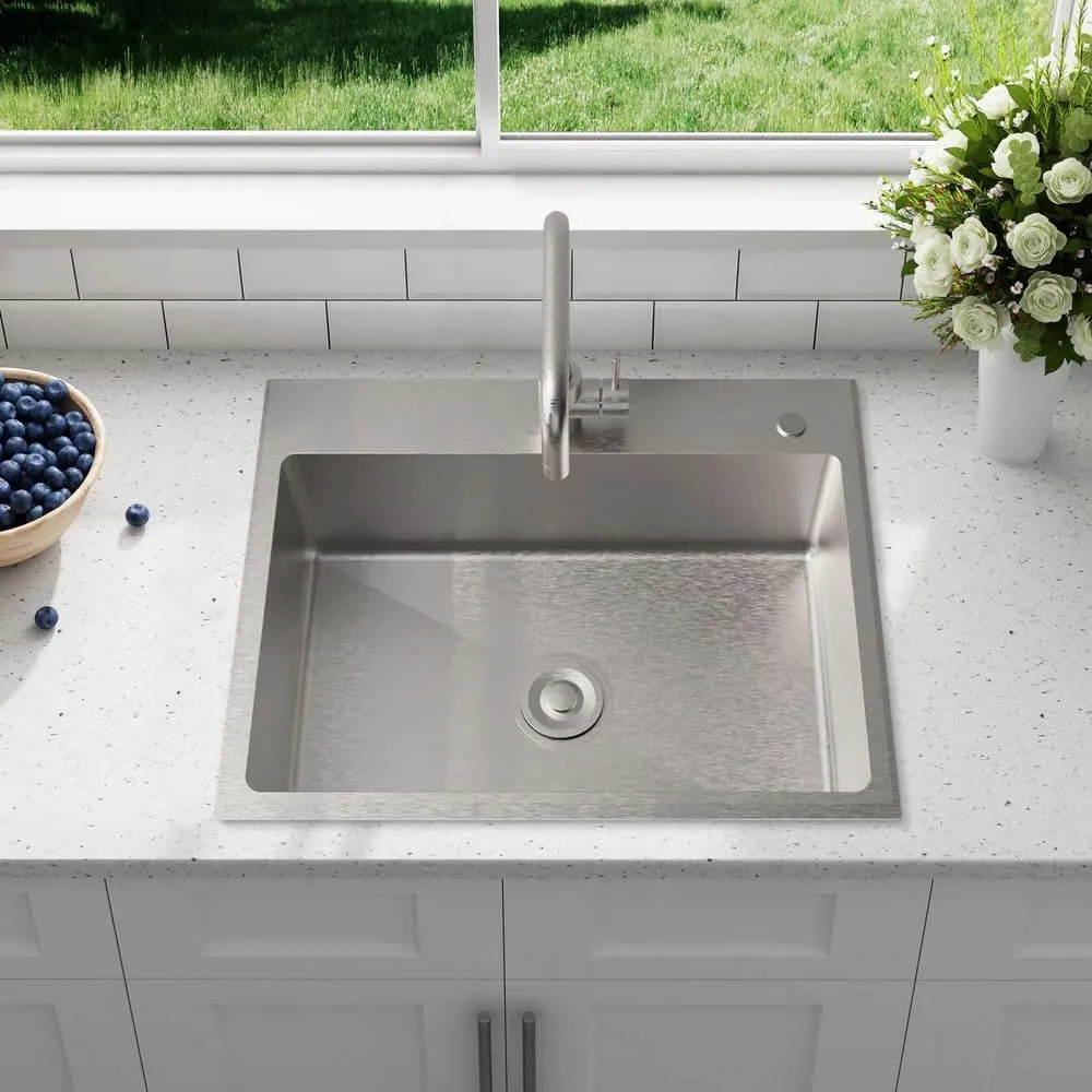 Flynama 24-Inch Stainless Steel Drop-In/Undermount Sink with Faucet & Drain, photo 2 of 8