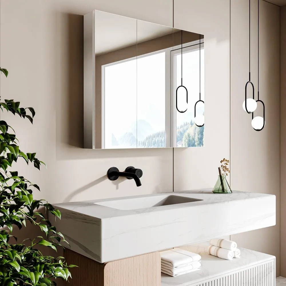 GroGro 12 in. W x 32 in. H Rectangular Aluminum Recessed/Surface Mount Single Medicine Cabinet with Mirror, photo 8 of 8