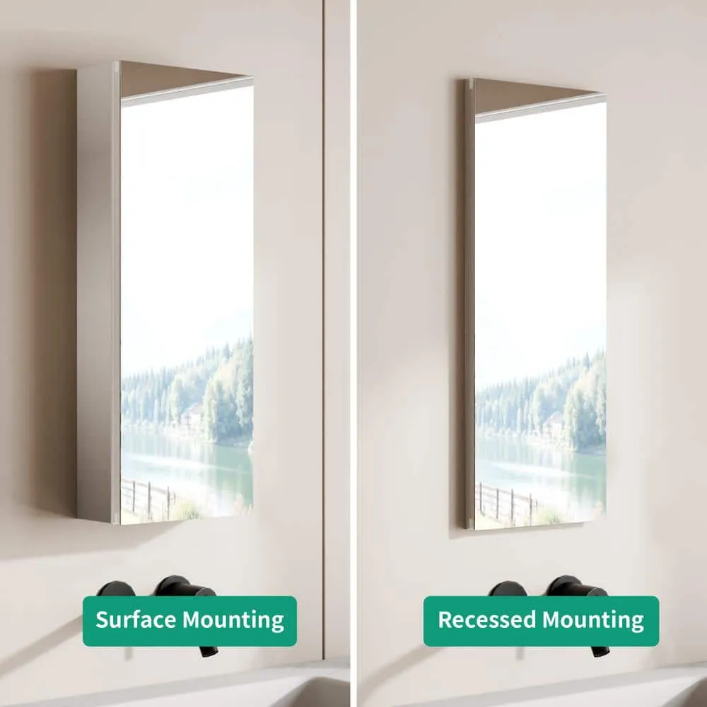 GroGro 12 in. W x 32 in. H Rectangular Aluminum Recessed/Surface Mount Single Medicine Cabinet with Mirror, photo 6 of 8