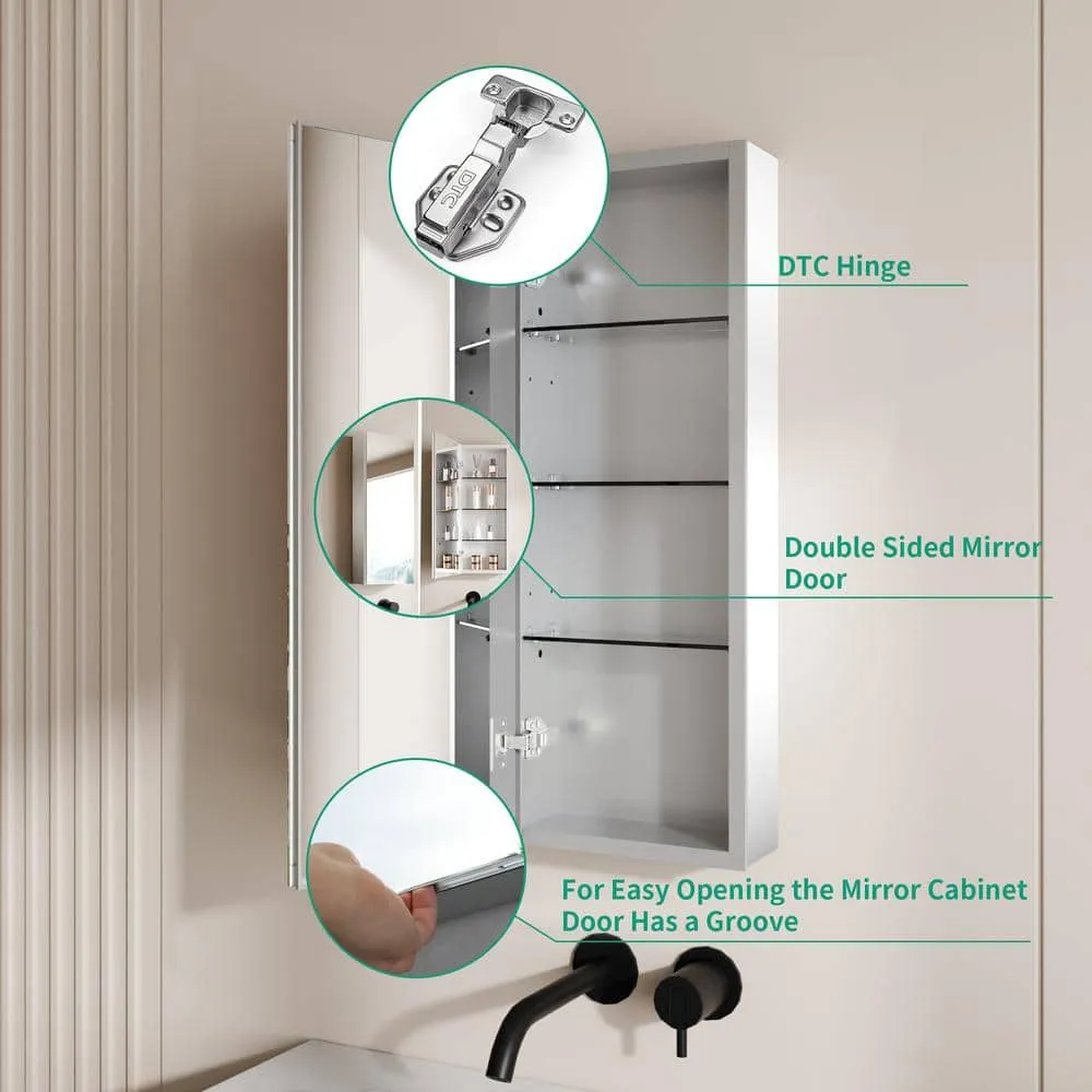 GroGro 12 in. W x 32 in. H Rectangular Aluminum Recessed/Surface Mount Single Medicine Cabinet with Mirror, photo 4 of 8