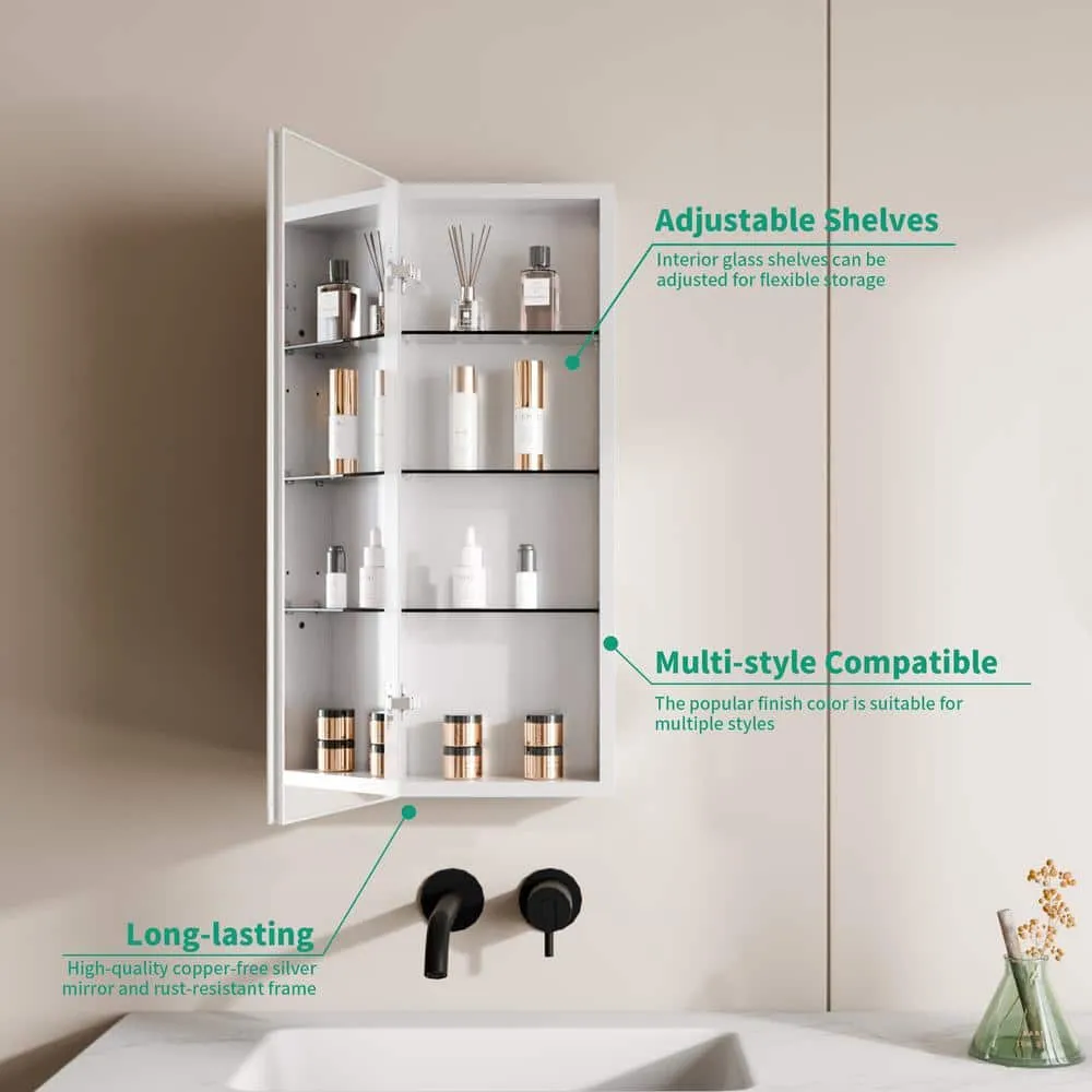 GroGro 12 in. W x 32 in. H Rectangular Aluminum Recessed/Surface Mount Single Medicine Cabinet with Mirror, photo 3 of 8