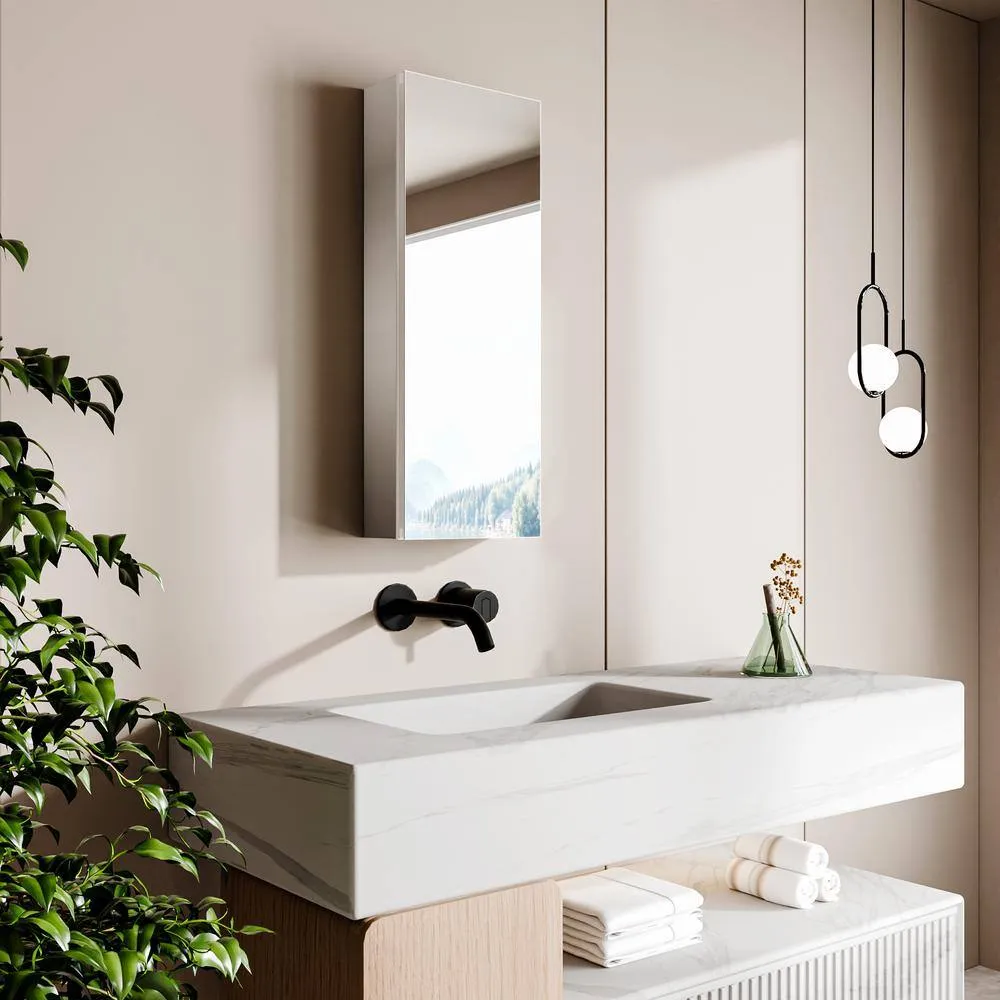 GroGro 12 in. W x 32 in. H Rectangular Aluminum Recessed/Surface Mount Single Medicine Cabinet with Mirror, photo 7 of 8