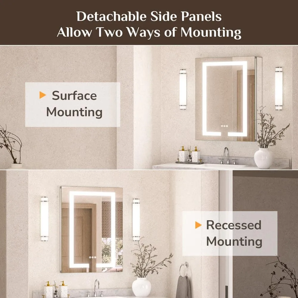 KeonJinn 36 in. W x 30 in. H Rectangular LED Lighted Anti-Fog Tempered Glass Aluminum Medicine Cabinet with Mirror in Silver, photo 6 of 8