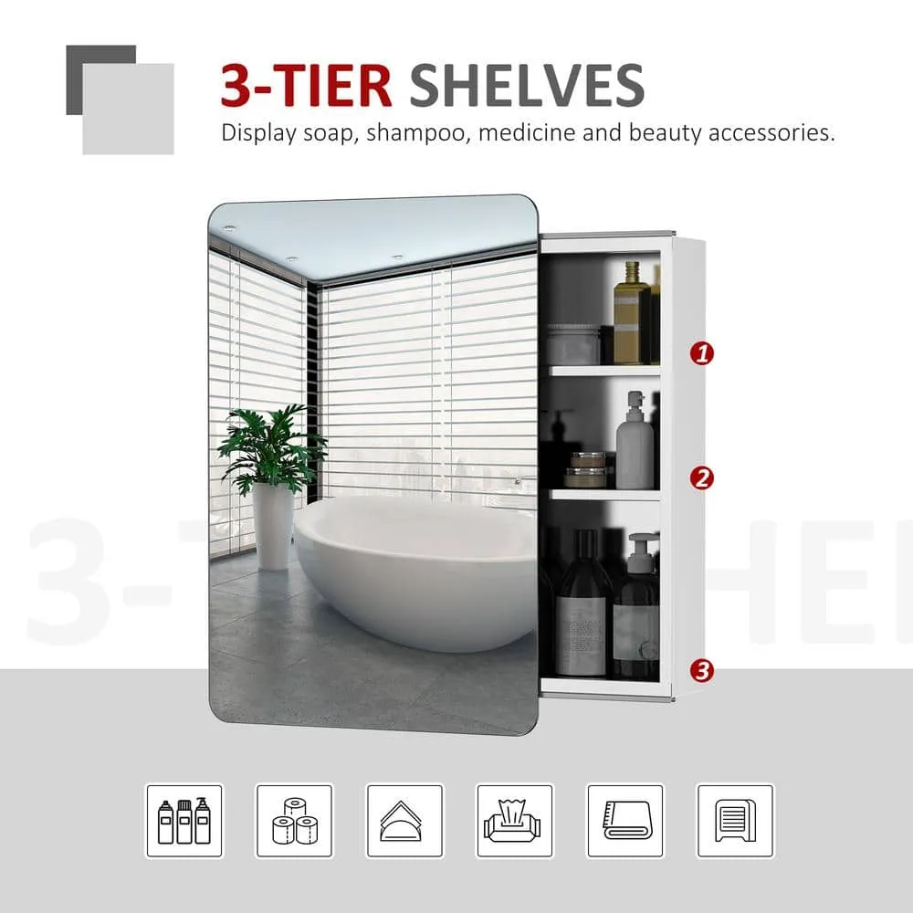 kleankin 18 in. W x 26 in. H Bathroom Silver Recessed/Surface Mount Medicine Cabinet with Mirror, Storage Shelf, Stainless Steel, photo 7 of 7