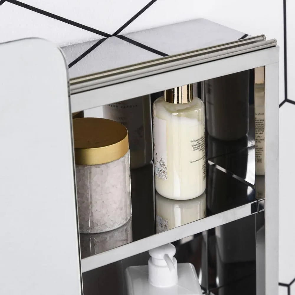 kleankin 18 in. W x 26 in. H Bathroom Silver Recessed/Surface Mount Medicine Cabinet with Mirror, Storage Shelf, Stainless Steel, photo 6 of 7