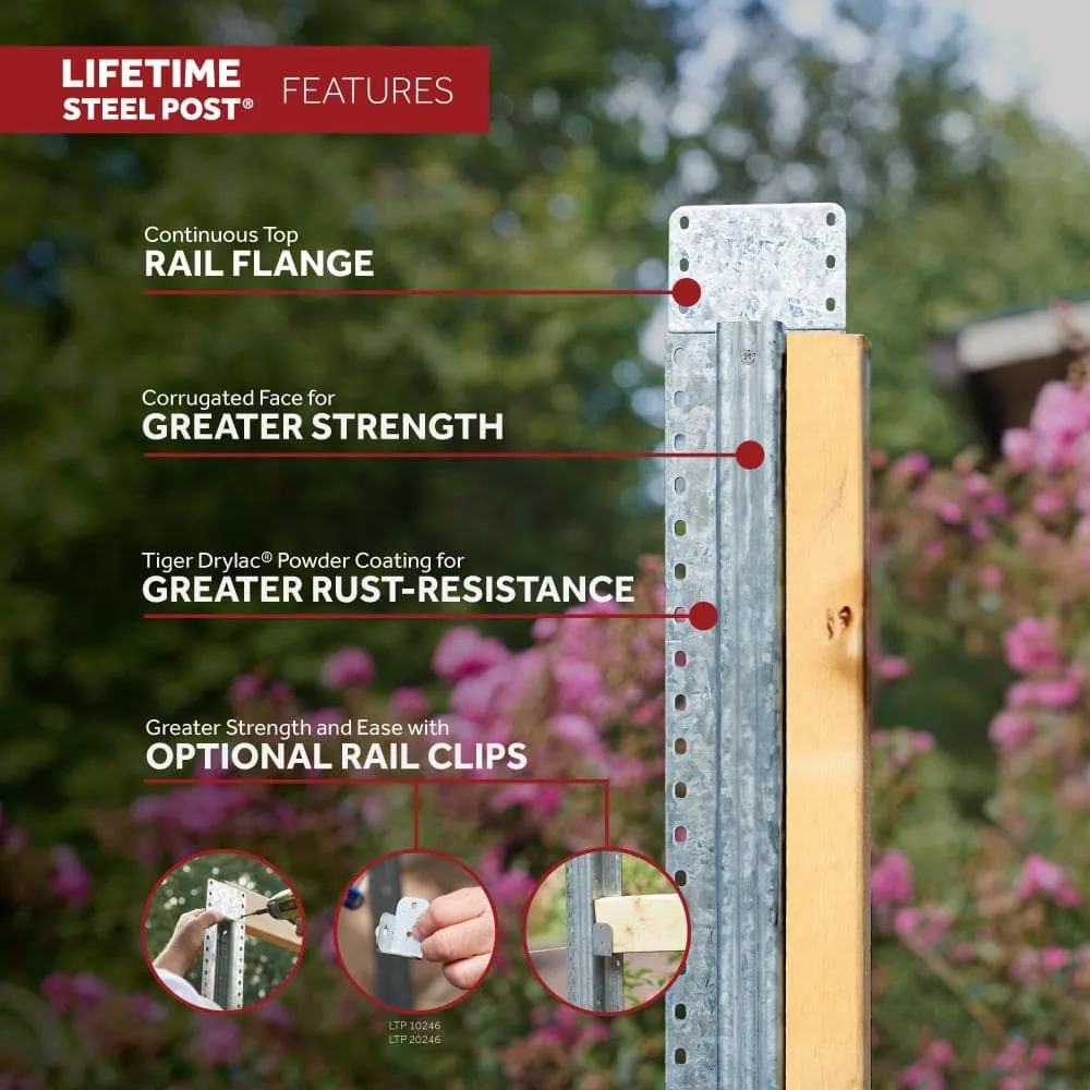 LIFETIME STEEL POST 8 ft. x 4 in. Powder Coated Galvanized Steel Metal Fence Post with Top Plate for In-Ground Line Applications, photo 4 of 10