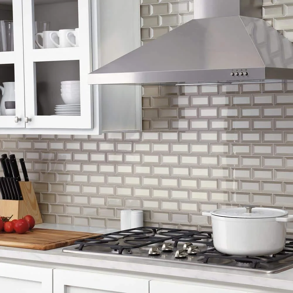 Marazzi Decor Accents Silver 12 in. x 12 in. x 8 mm Glass Brick Joint Mosaic Wall Tile (0.8 sq. ft. / piece), photo 3 of 4