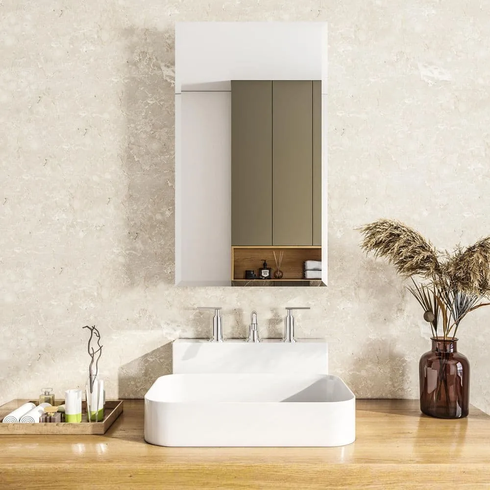 15 in. W x 26 in. H Silver Recessed/Surface Mount Medicine Cabinet with Mirror Bathroom Large Storage Left Swing, photo 12 of 12