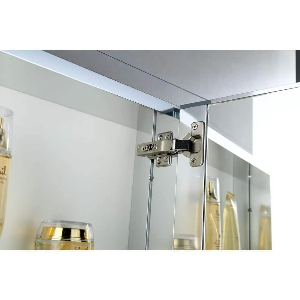 15 in. W x 26 in. H Silver Recessed/Surface Mount Medicine Cabinet with Mirror Bathroom Large Storage Left Swing, photo 4 of 12
