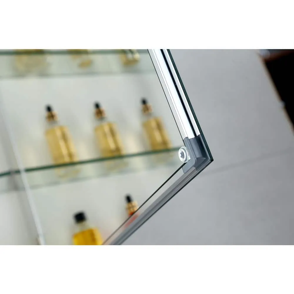 15 in. W x 26 in. H Silver Recessed/Surface Mount Medicine Cabinet with Mirror Bathroom Large Storage Left Swing, photo 10 of 12