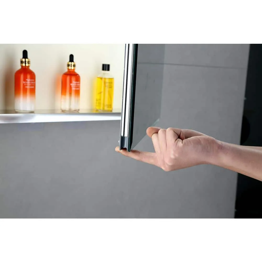 15 in. W x 26 in. H Silver Recessed/Surface Mount Medicine Cabinet with Mirror Bathroom Large Storage Left Swing, photo 9 of 12
