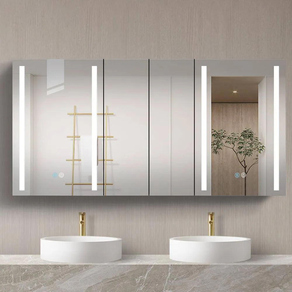 XUJMK Anti-fog 60 in. W x 30 in. H Rectangular Aluminum Medicine Cabinet with Mirror in Silver LED Bathroom Defogging Dimmer, photo 7 of 9