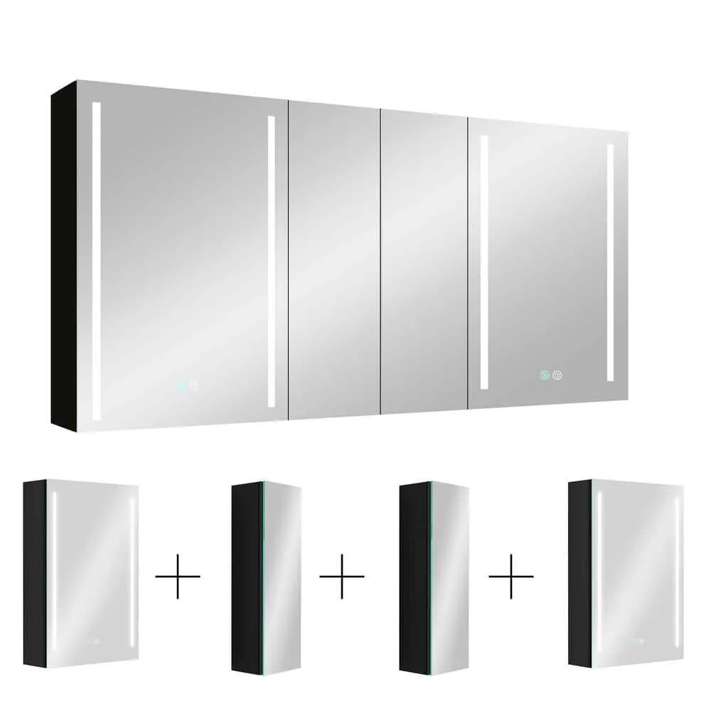 XUJMK Anti-fog 60 in. W x 30 in. H Rectangular Aluminum Medicine Cabinet with Mirror in Silver LED Bathroom Defogging Dimmer, photo 3 of 9