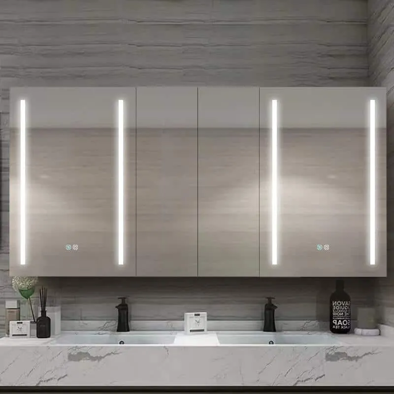 XUJMK Anti-fog 60 in. W x 30 in. H Rectangular Aluminum Medicine Cabinet with Mirror in Silver LED Bathroom Defogging Dimmer, photo 4 of 9