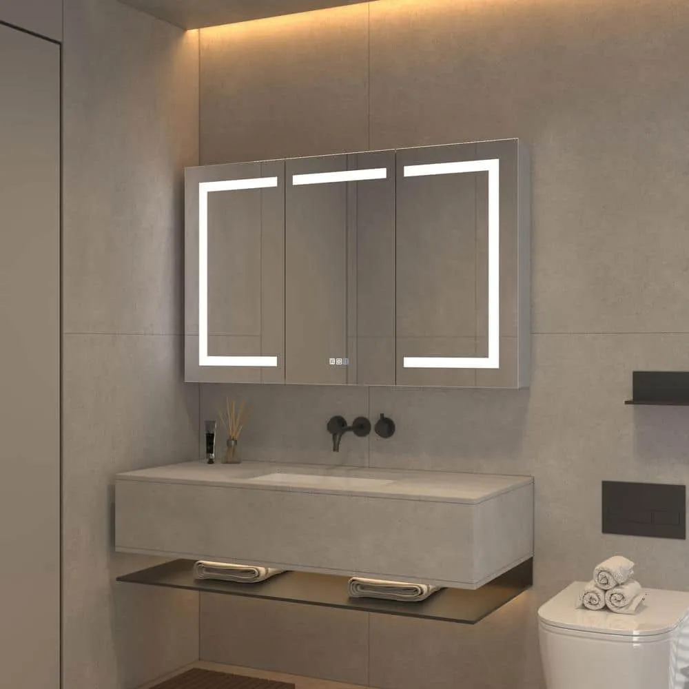 OLUMAT 48 in. W x 30 in. H Rectangular LED Anti-Fog Medicine Cabinet with Mirror, photo 6 of 8