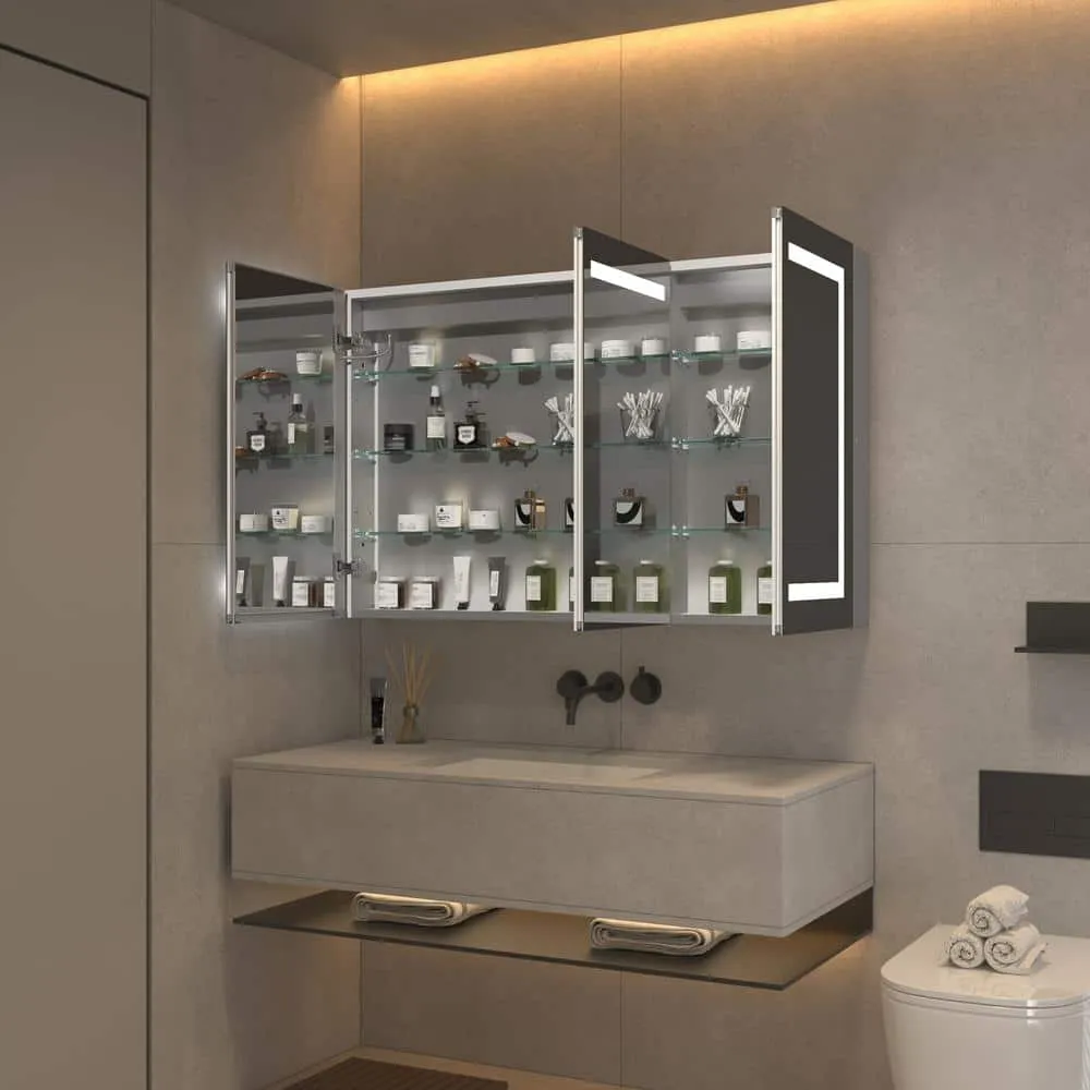 OLUMAT 48 in. W x 30 in. H Rectangular LED Anti-Fog Medicine Cabinet with Mirror, photo 4 of 8