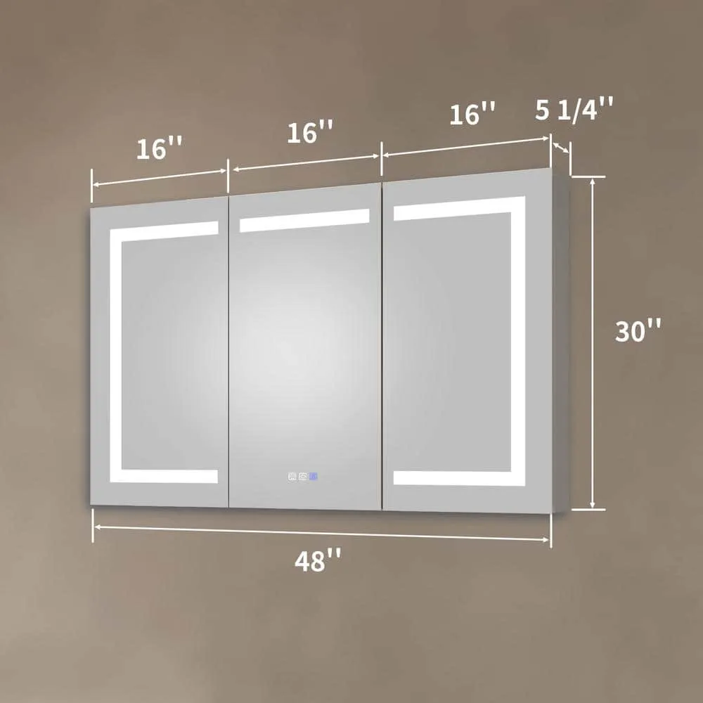 OLUMAT 48 in. W x 30 in. H Rectangular LED Anti-Fog Medicine Cabinet with Mirror, photo 7 of 8